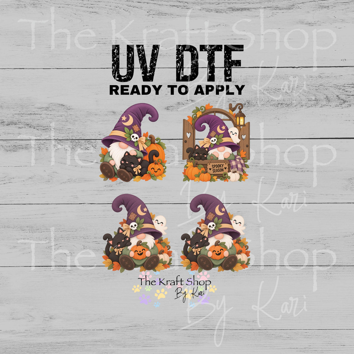 UV DTF Sticker prints Vintage Fall Gnomes Halloween decals 4pk, permanent sticker.#6058