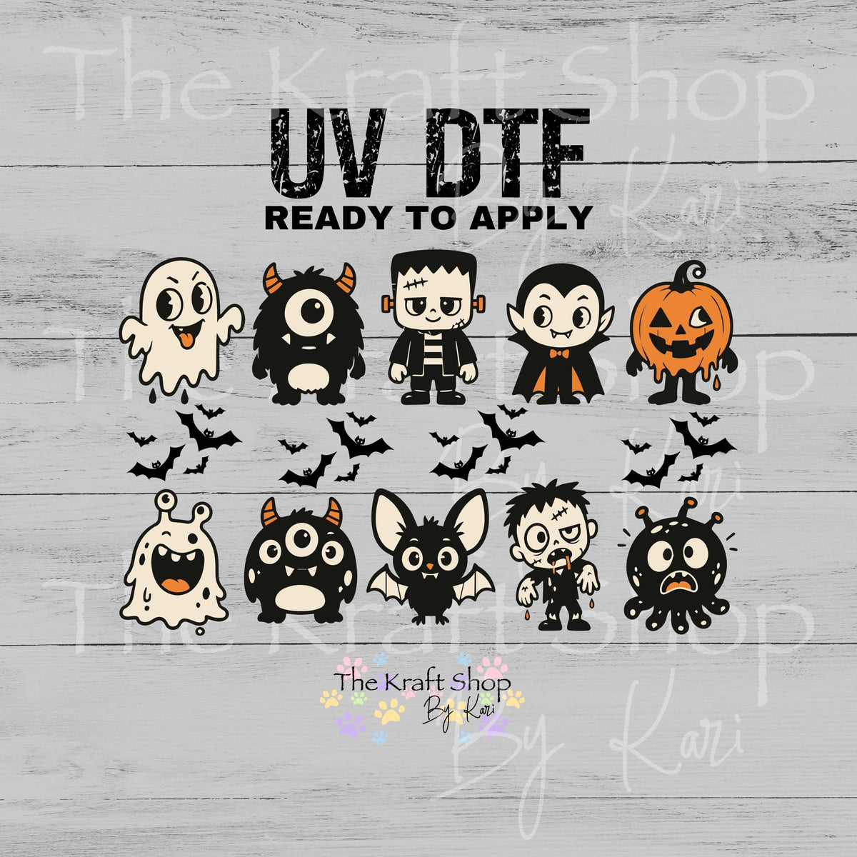 UV DTF Sticker print Cute Retro Halloween Monster Elements mixed media bundle of decals 8x5 decal #6055