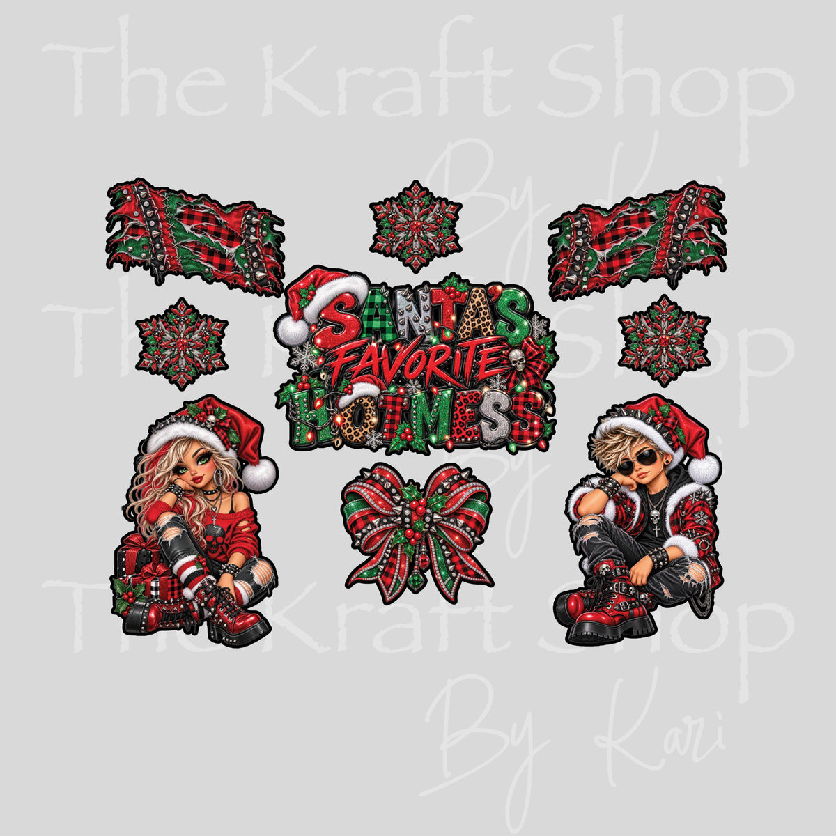 UV DTF Sticker Punk Santa's Favorite Hot Mess Element sheet 8x8 decal, permanent sticker. #6018