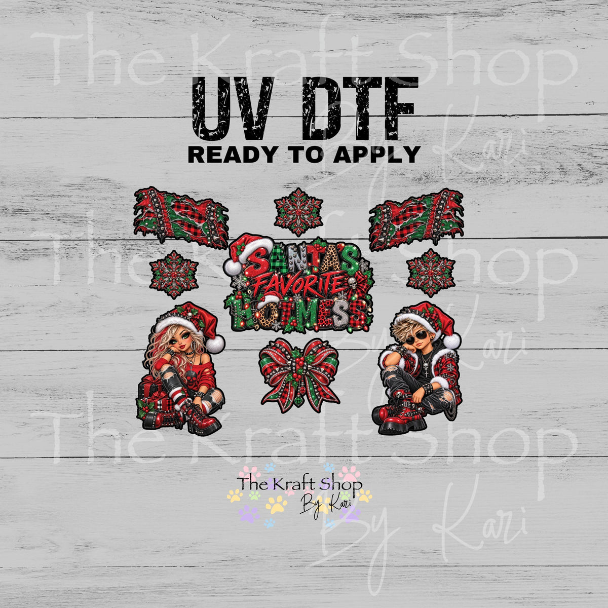 UV DTF Sticker Punk Santa's Favorite Hot Mess Element sheet 8x8 decal, permanent sticker. #6018