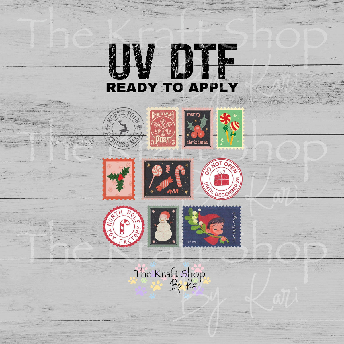 UV DTF Sticker Vintage Christmas Stamps Element sheet 6x6 decal, permanent sticker. #6017