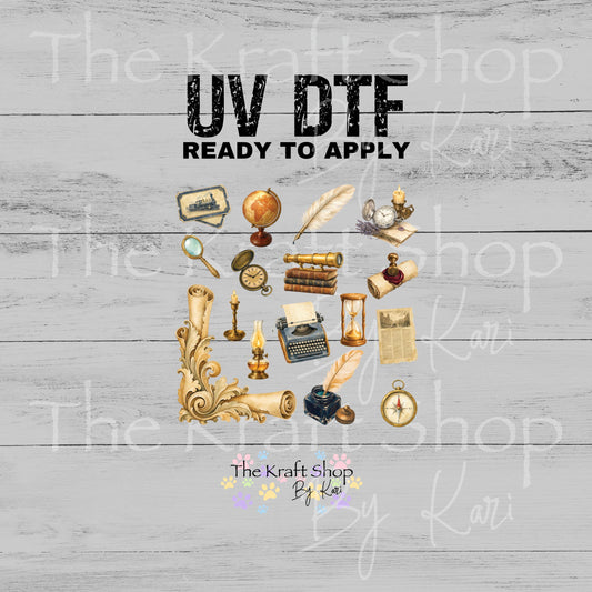 UV DTF Sticker Vintage Ink Typewriter Element sheet 6x6 decal, permanent sticker. #2044