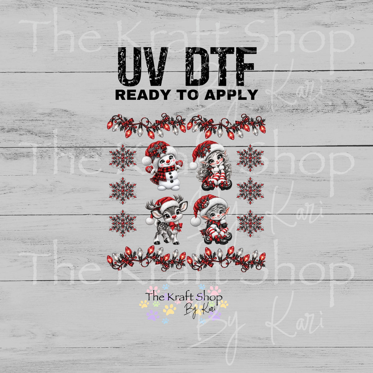 UV DTF Sticker Grey Scale Christmas Element sheet 8x8 decal, permanent sticker. #6015