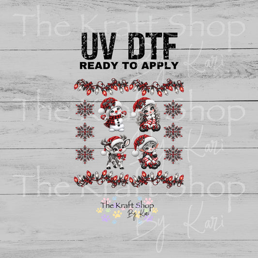 UV DTF Sticker Grey Scale Christmas Element sheet 8x8 decal, permanent sticker. #6015