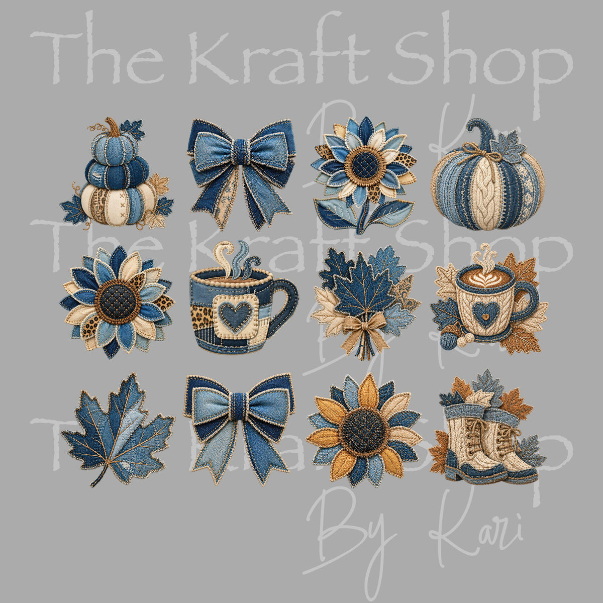 UV DTF Sticker Denim Patchwork Fall Element sheet 8x6 decal, permanent sticker. #2043