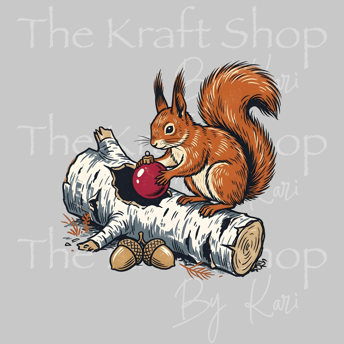 UV DTF Squirrel Hiding Ornament decal, tumbler decal, permanent sticker. #6059