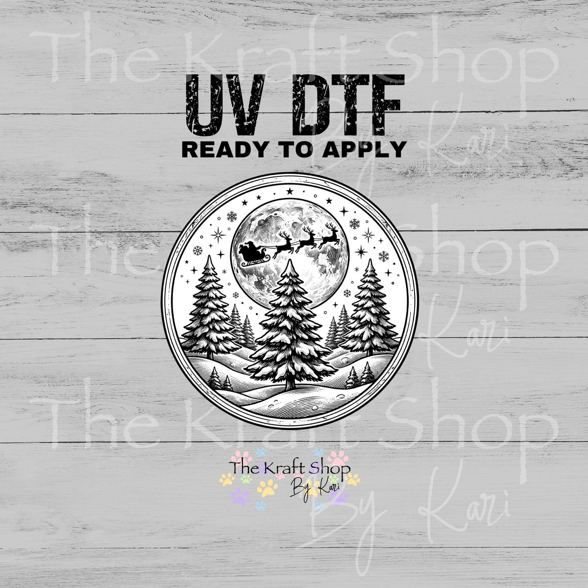 UV DTF Black White Santa Circle decal, tumbler decal, permanent sticker. #6064