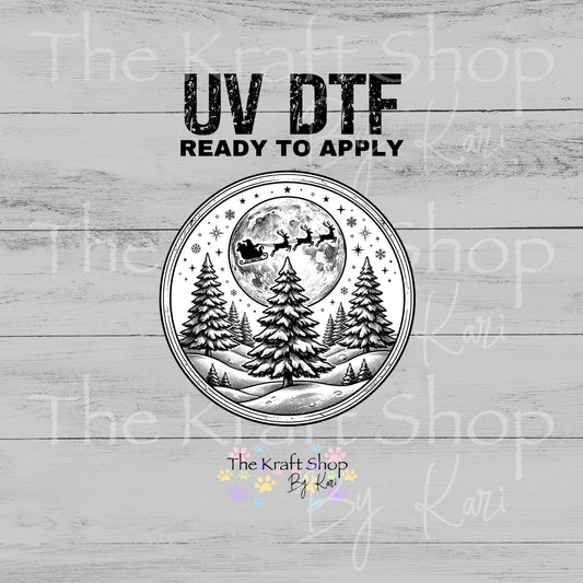 UV DTF Black White Santa Circle decal, tumbler decal, permanent sticker. #6064