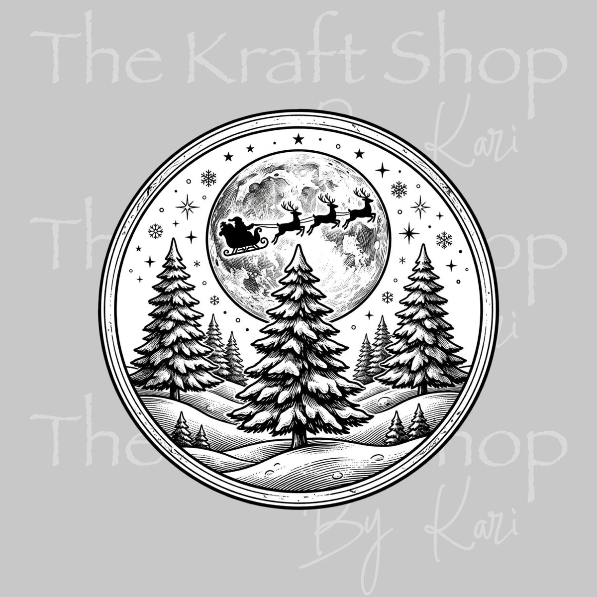 UV DTF Black White Santa Circle decal, tumbler decal, permanent sticker. #6064
