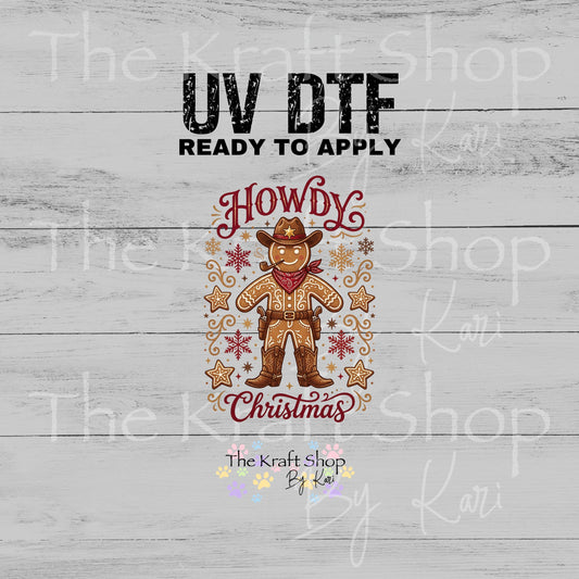UV DTF Howdy Christmas Gingerbread decal, tumbler decal, permanent sticker. #6066