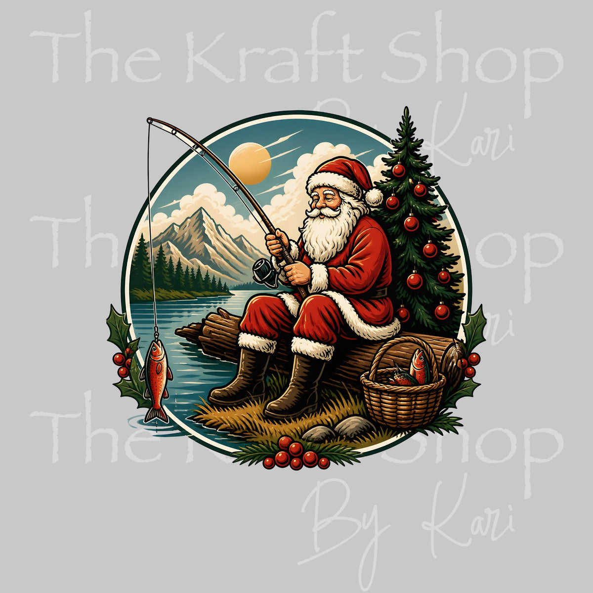 UV DTF Santa Fishing decal, tumbler decal, permanent sticker. #6067