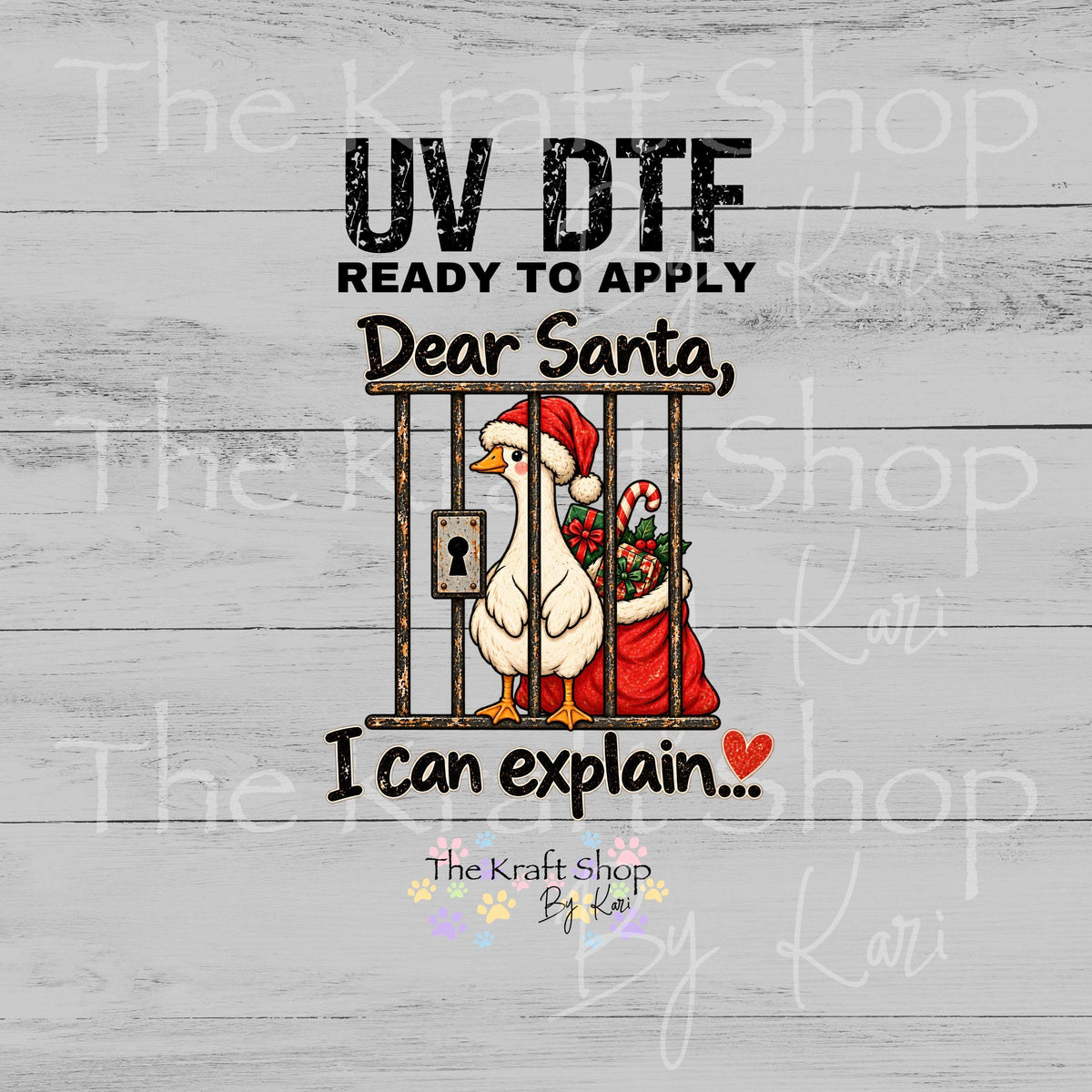 UV DTF Dear Santa Duck decal, tumbler decal, permanent sticker. #6068