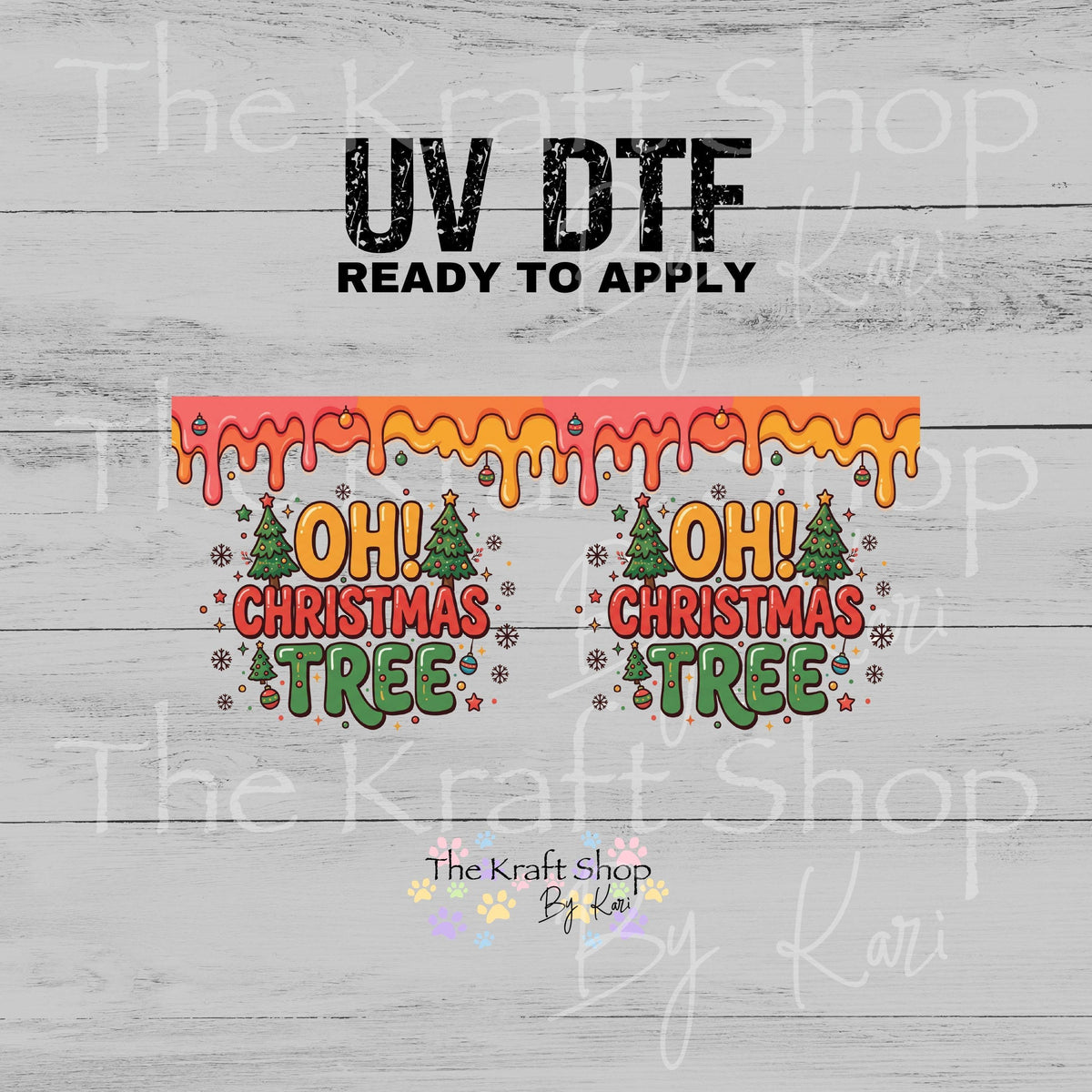 UV DTF Oh Christmas Tree Wrap decal, tumbler decal, permanent sticker. UV wrap for glass can tumbler. #6072