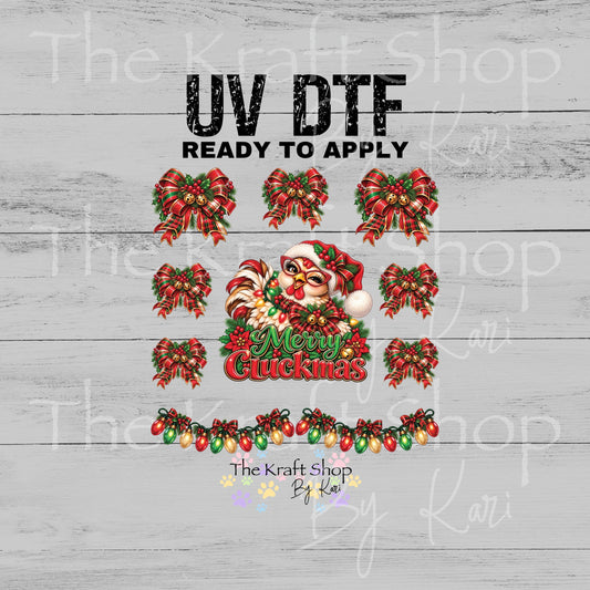 UV DTF Sticker Merry Cluckmas Christmas Element sheet 8x8 decal, permanent sticker. #2021