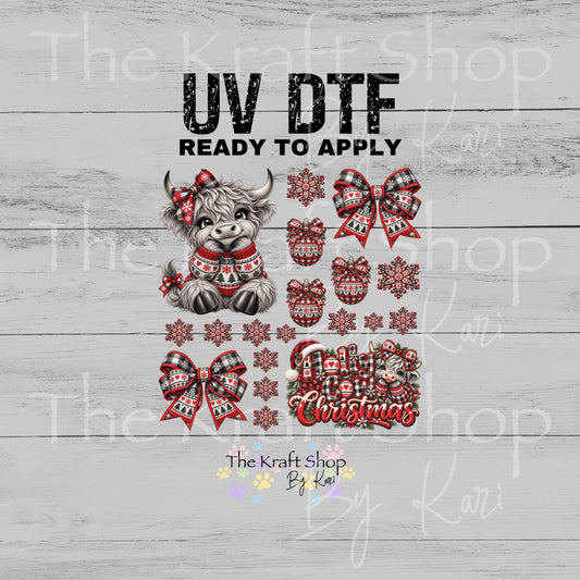 UV DTF Grey Scale Christmas Cow Elements mixed media bundle of decals sheet 8x8 decal #6032
