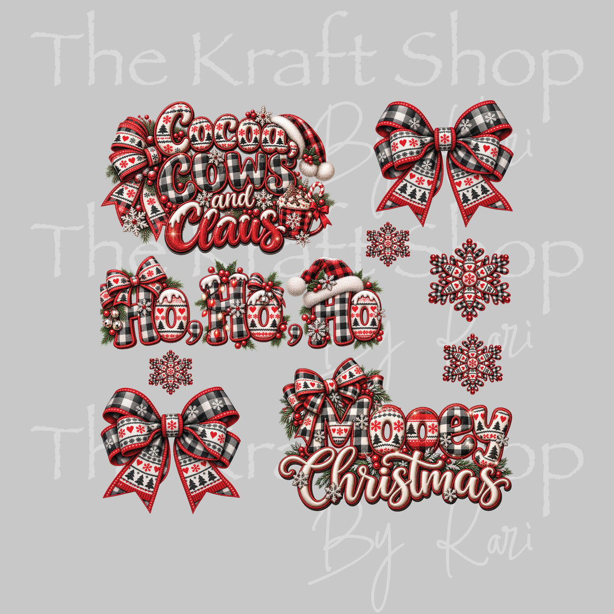 UV DTF Cocoa, Cows, Claus Elements mixed media bundle of decals sheet 8x8 decal #6033
