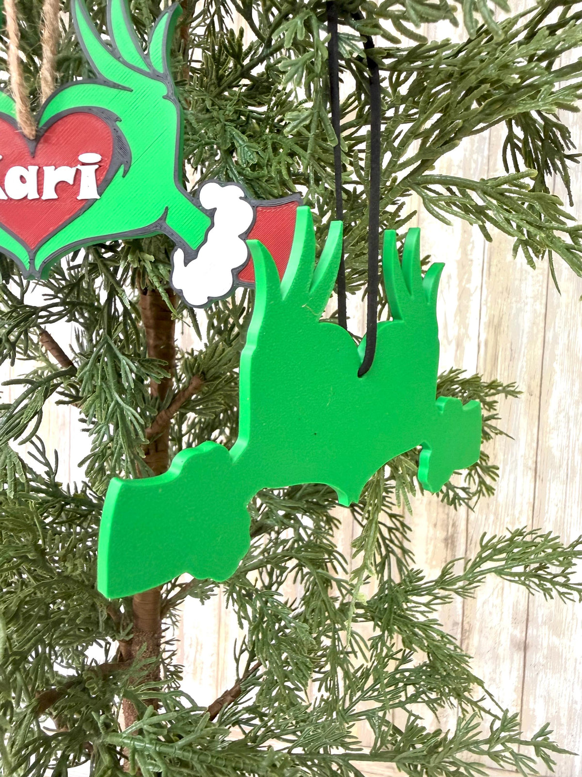 Personalized Green hands with heart ornament 3D printed.