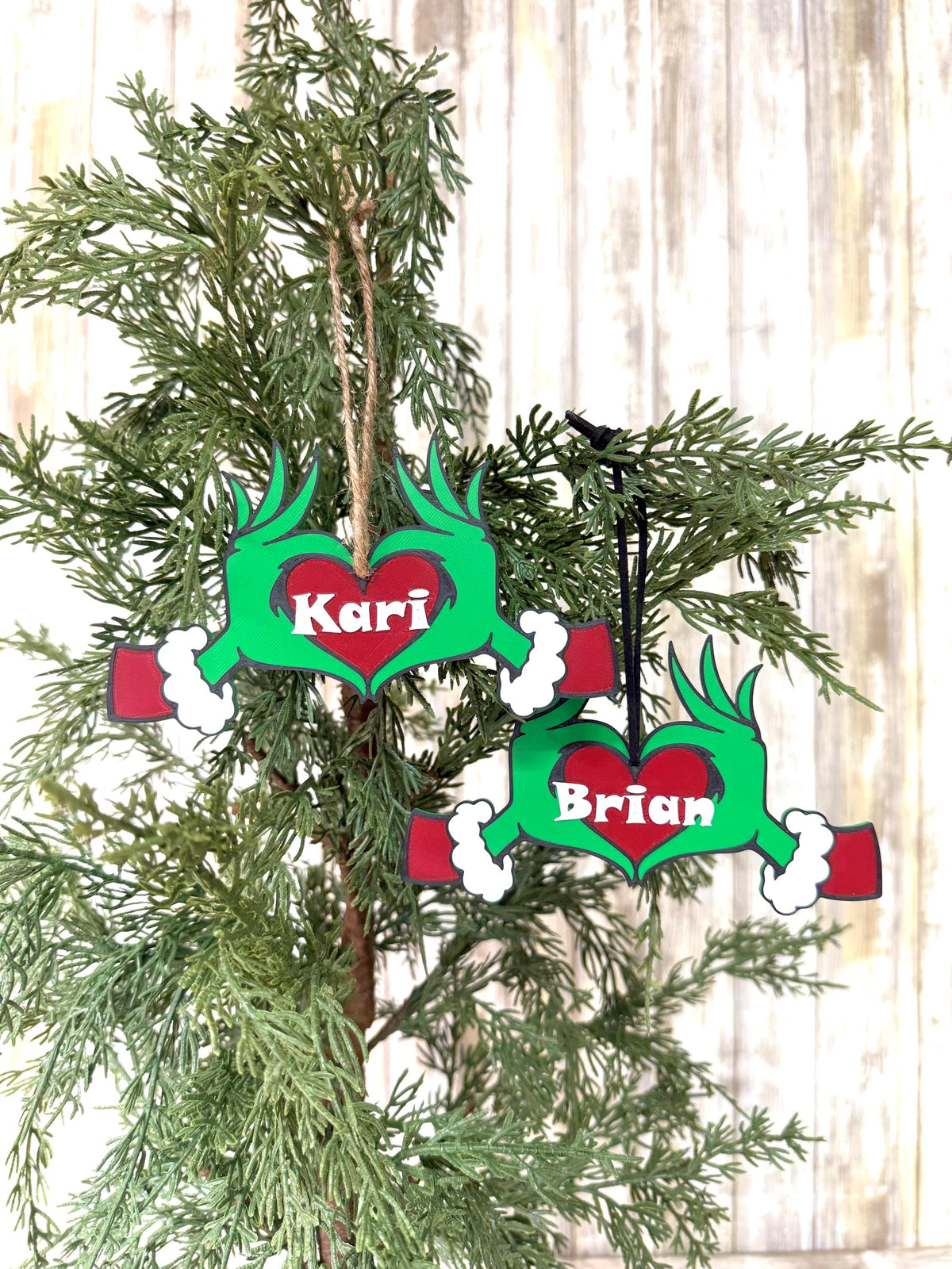 Personalized Green hands with heart ornament 3D printed.