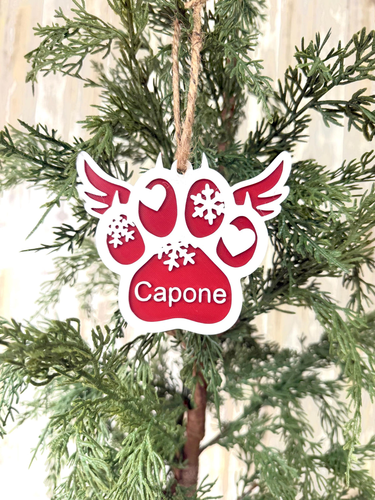 Angel winged Dog paw 3D Christmas ornament. Personalized or blank. Gifts for him or her. Pet ornaments.