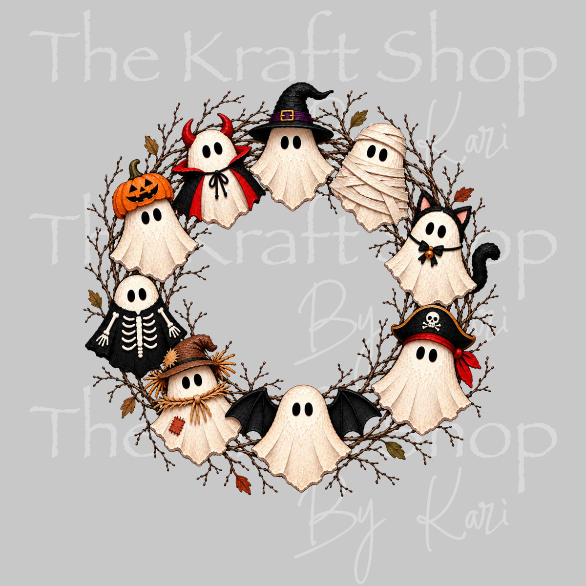 UV DTF Sticker print Wood Ghost Wreath Halloween sticker decal #6051
