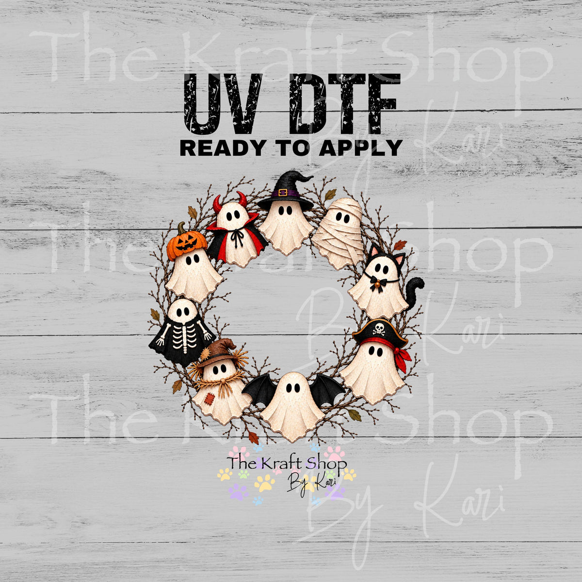 UV DTF Sticker print Wood Ghost Wreath Halloween sticker decal #6051