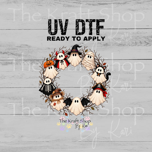 UV DTF Sticker print Wood Ghost Wreath Halloween sticker decal #6051