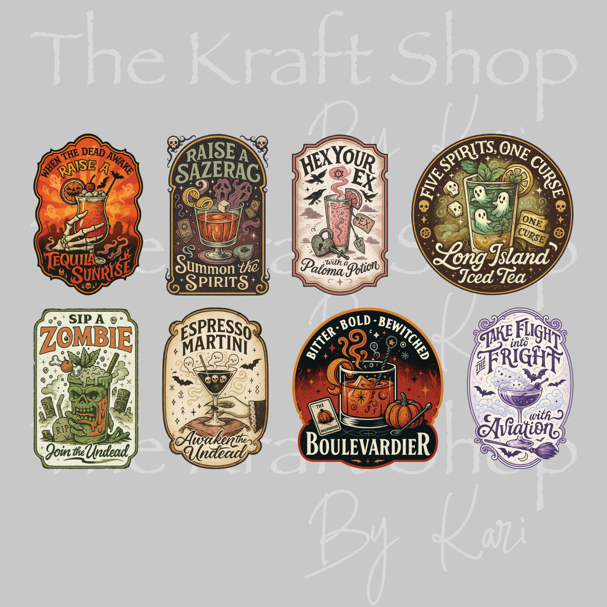 UV DTF Sticker print. Spooky Halloween labels 8pk 2.5 High bundle decal, tumbler decal, permanent sticker. #6054