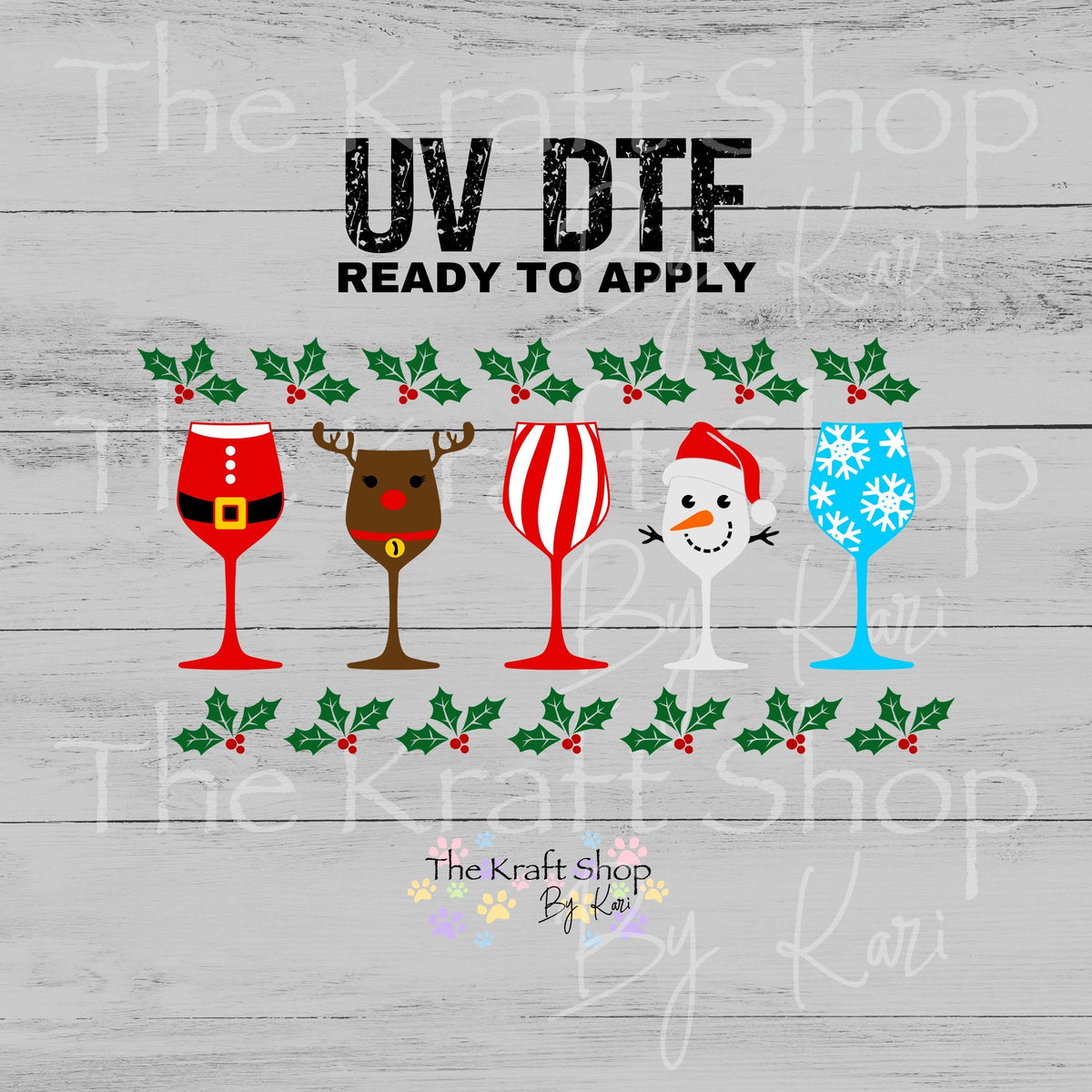 UV DTF sticker print Festive Wine Christmas Wrap decal, tumbler decal, permanent sticker. UV wrap for glass can tumbler. #6080