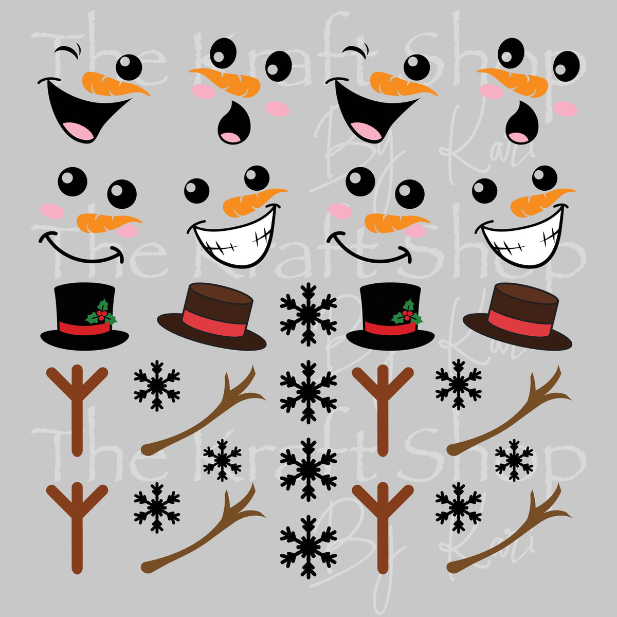 UV DTF Sticker print Snowman Face Element Christmas mixed media sheet 8x8 decal #6084
