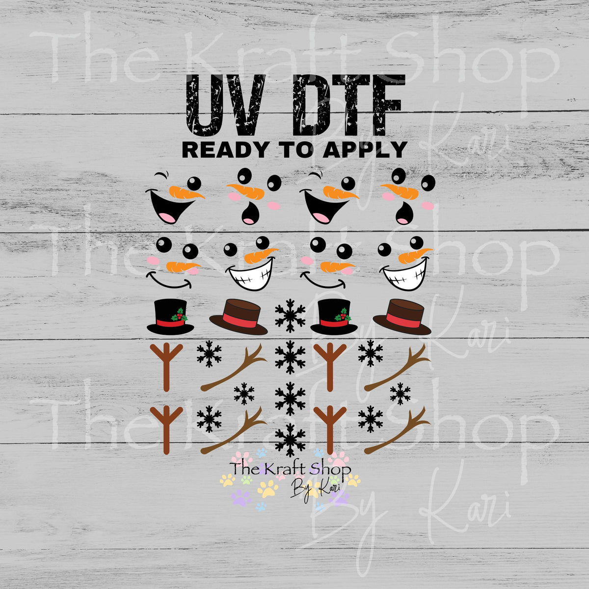 UV DTF Sticker print Snowman Face Element Christmas mixed media sheet 8x8 decal #6084