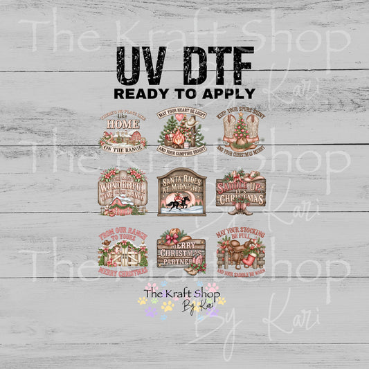 UV DTF Sticker Print Pink Western Signs Christmas bundle of decals sheet 10x10 decal #6086