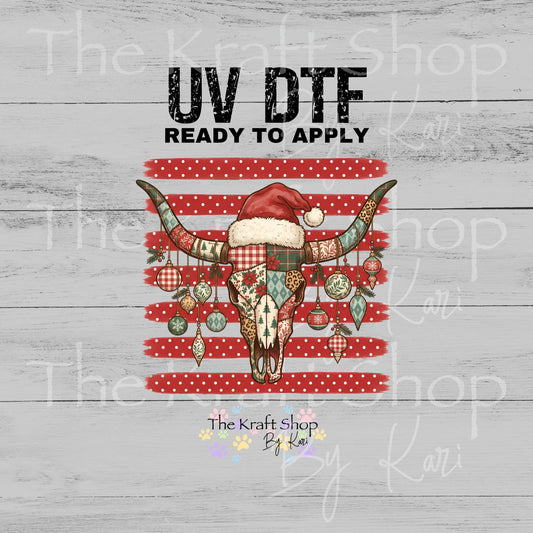 UV DTF Bull Skull Ornament decal, tumbler decal, permanent sticker. #6058