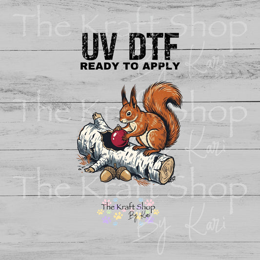 UV DTF Squirrel Hiding Ornament decal, tumbler decal, permanent sticker. #6059