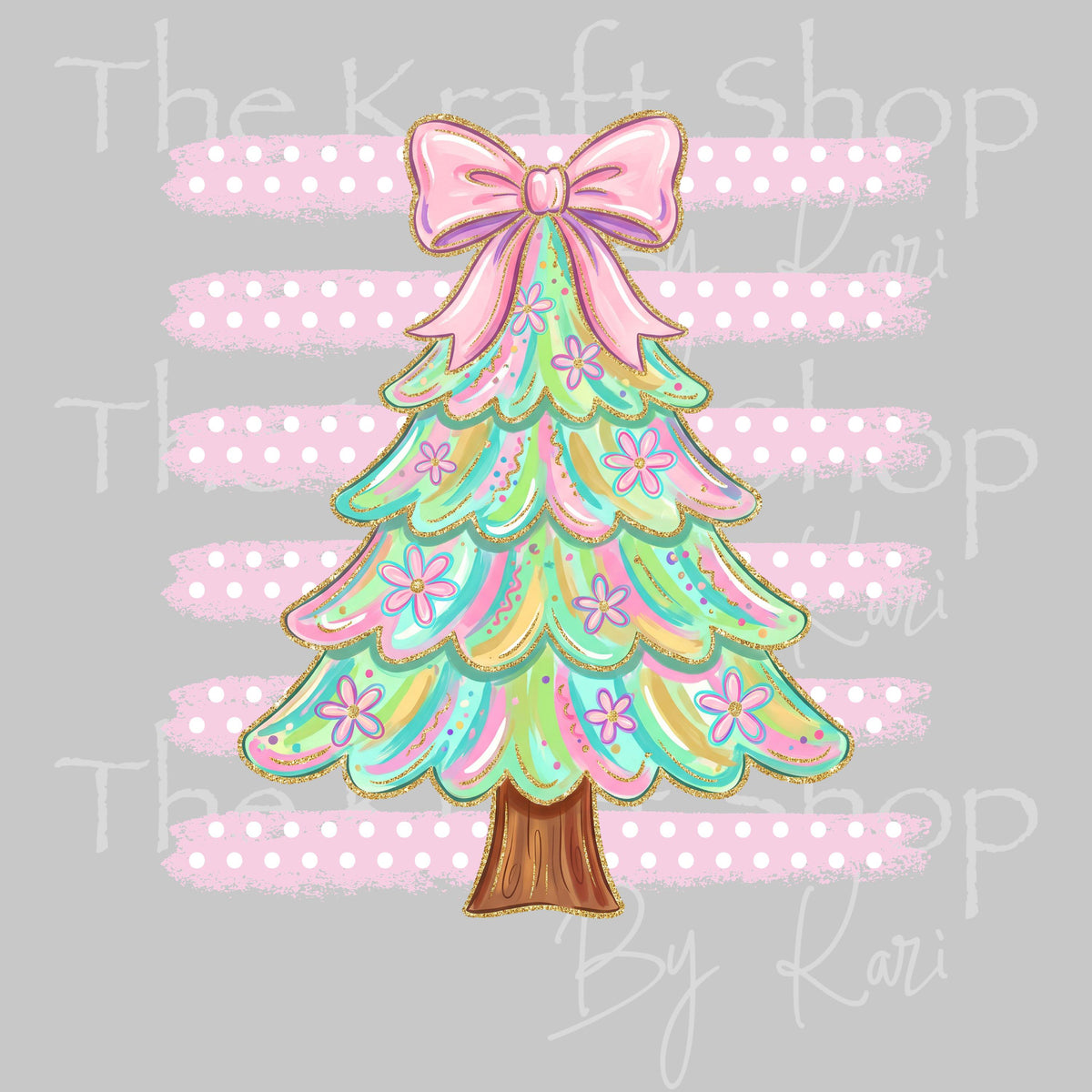 UV DTF Pastel Christmas Tree decal, tumbler decal, permanent sticker. #6061