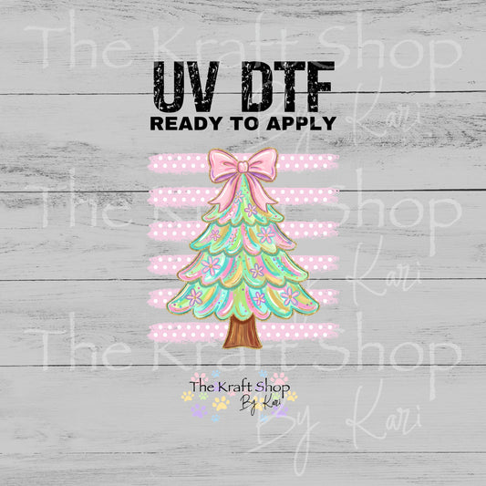 UV DTF Pastel Christmas Tree decal, tumbler decal, permanent sticker. #6061