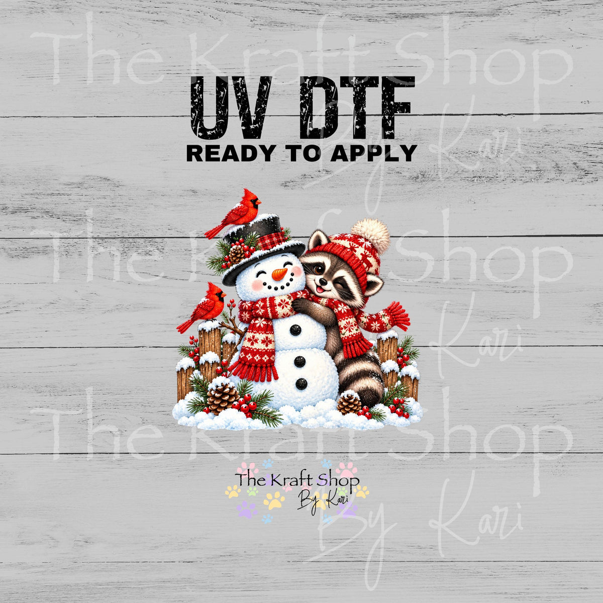 UV DTF Snowman Raccoon decal, tumbler decal, permanent sticker. #6062