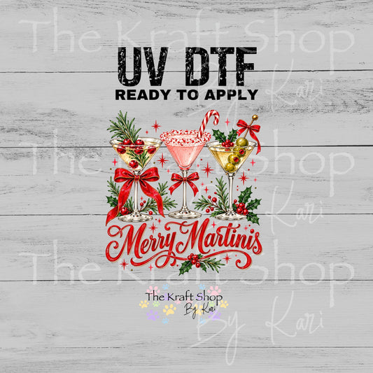 UV DTF Merry Martinis decal, tumbler decal, permanent sticker. #6065
