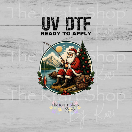 UV DTF Santa Fishing decal, tumbler decal, permanent sticker. #6067