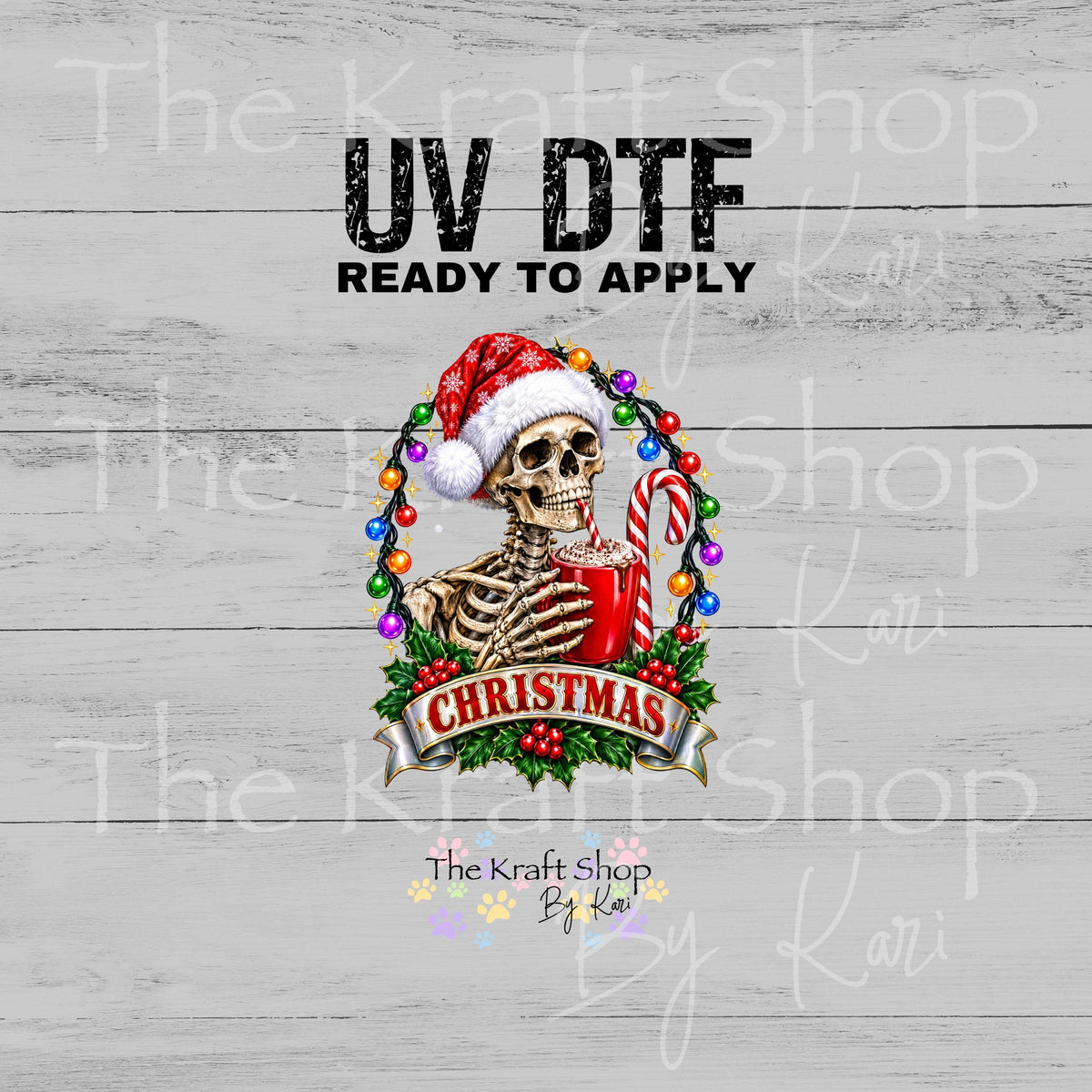 UV DTF Christmas Skeleton decal, tumbler decal, permanent sticker. #6069