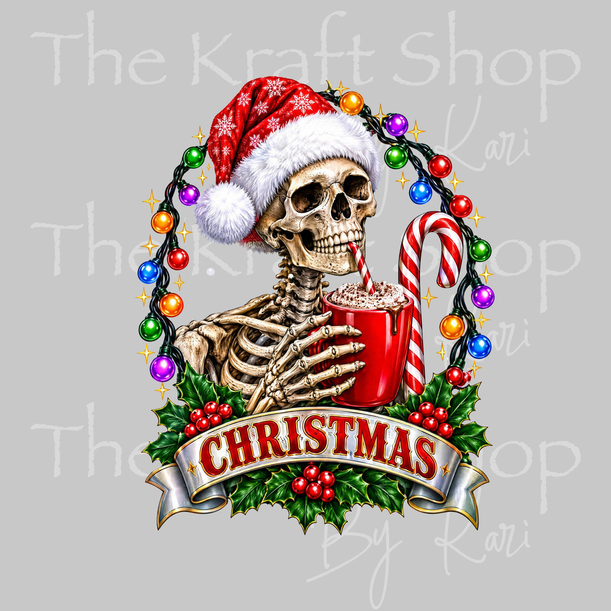 UV DTF Christmas Skeleton decal, tumbler decal, permanent sticker. #6069