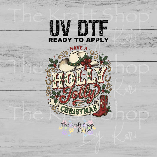 UV DTF Holly Jolly Christmas decal, tumbler decal, permanent sticker. #6070