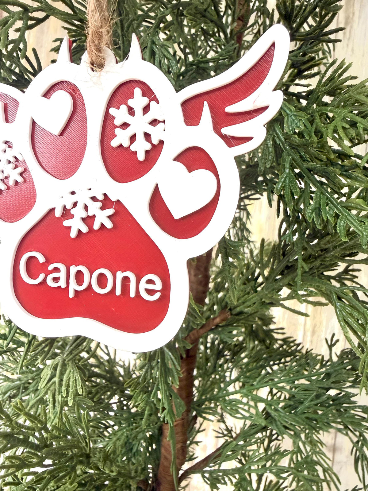 Angel winged Dog paw 3D Christmas ornament. Personalized or blank. Gifts for him or her. Pet ornaments.