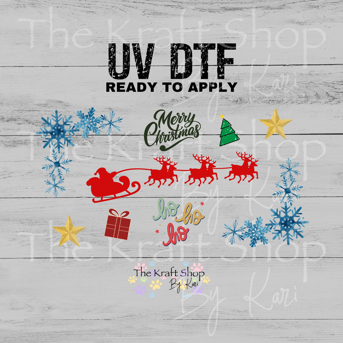 UV DTF sticker print Santa Sleigh Christmas Wrap decal, tumbler decal, permanent sticker. UV wrap for glass can tumbler. #6079