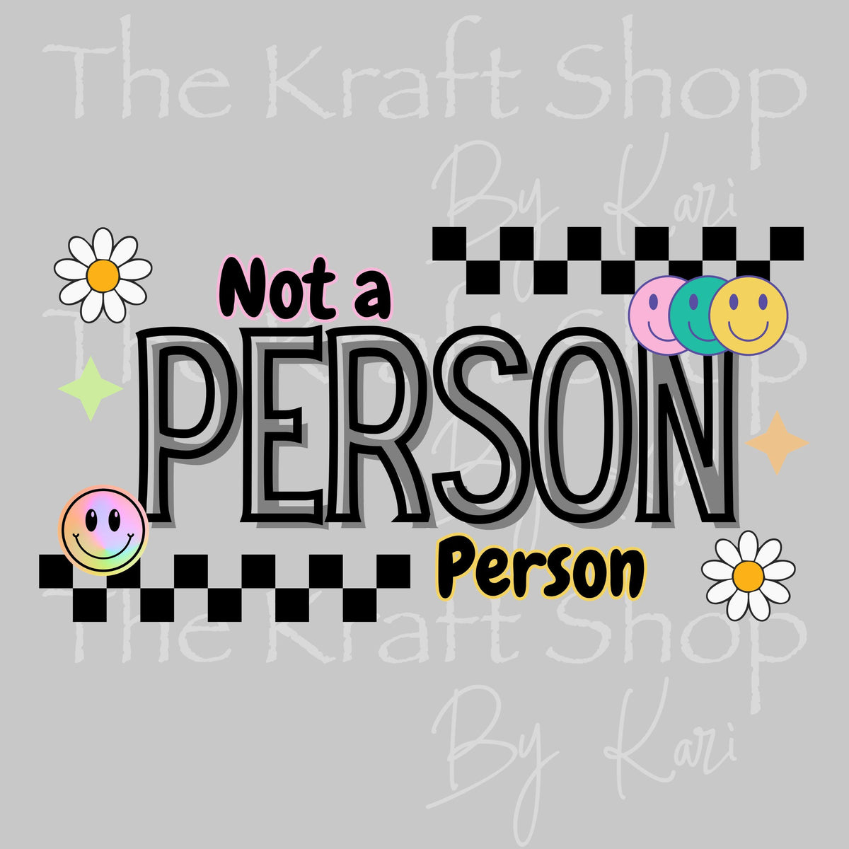 UV DTF sticker print Not A People Person retro checks smiley face Wrap, tumbler decal, UV wrap for glass can tumbler. #5014