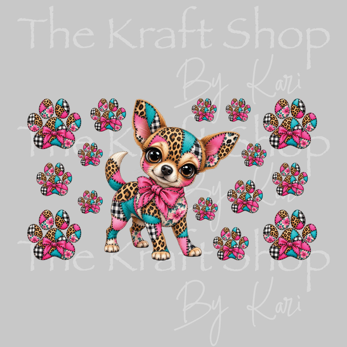 UV DTF sticker print Patchwork Chihuahua Wrap. Glass can wrap. #5110