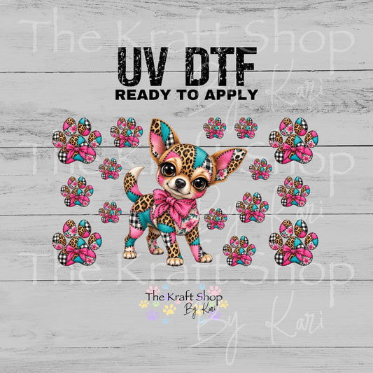UV DTF sticker print Patchwork Chihuahua Wrap. Glass can wrap. #5110