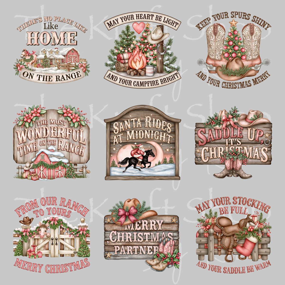 UV DTF Sticker Print Pink Western Signs Christmas bundle of decals sheet 10x10 decal #6086