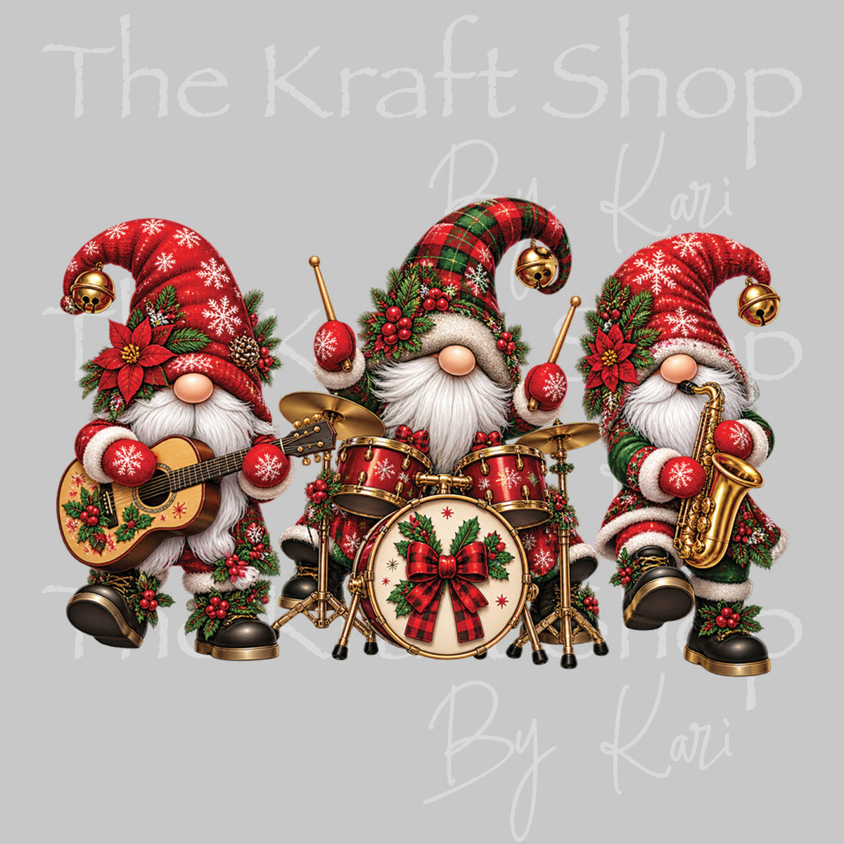 UV DTF sticker print Three Christmas Gnomes Band decal. #6087