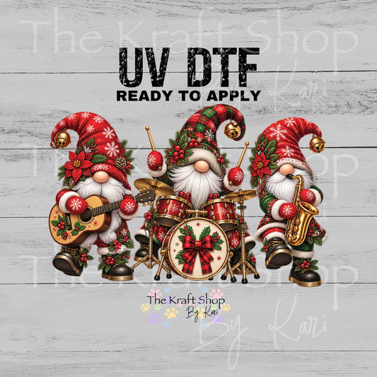 UV DTF sticker print Three Christmas Gnomes Band decal. #6087