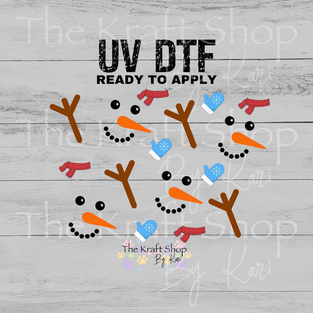 UV DTF Sticker print. Snowman 24 oz tapered wrap or element sheet of decals for acrylic tumblers #5623